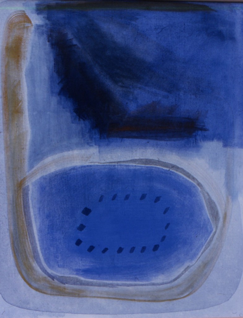 an abstract painting with shades of blue