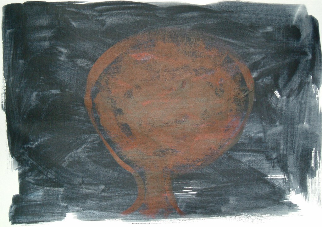 a red tree painted on a dark background