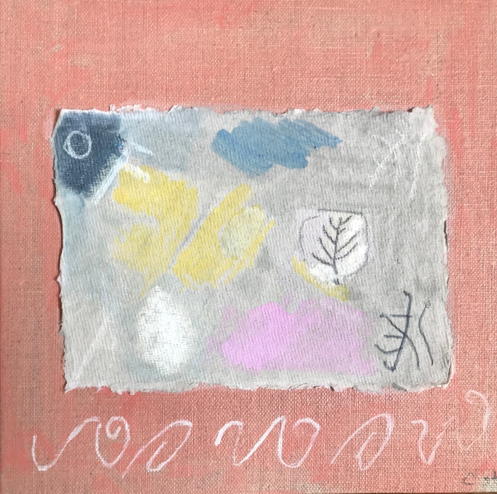 an abstract collage in which leaves are visible